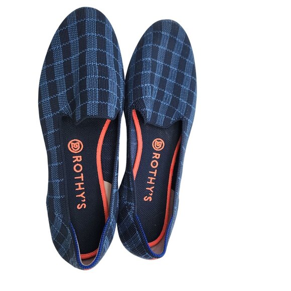 Rothy’s Womens Indigo Gingham Plaid Checkered Slip On Flats Loafers Round Toe 10 - Picture 5 of 7